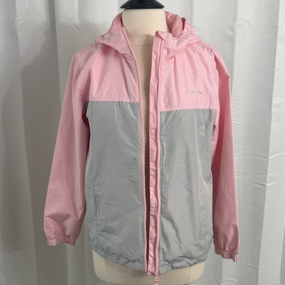 Eddie Bauer Kids-Eddie Bauer Girls's Hooded Lightweight Jacket, Pink/Gray, Sz L - Picture 1 of 7